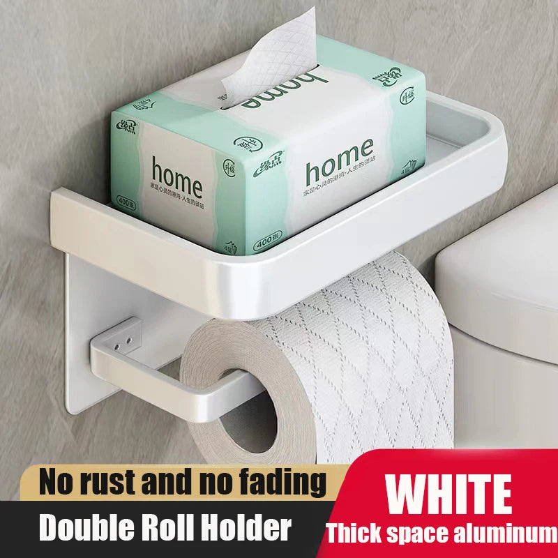 Aluminum Alloy Wall Mount Toilet Roll Paper Holder WC Storage Organizer Phone Shelf Holder Bathroom Accessories - Orien Express