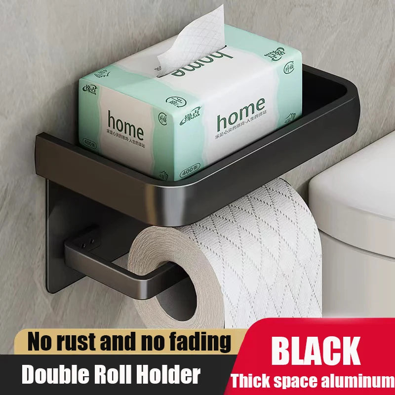 Aluminum Alloy Wall Mount Toilet Roll Paper Holder WC Storage Organizer Phone Shelf Holder Bathroom Accessories - Orien Express