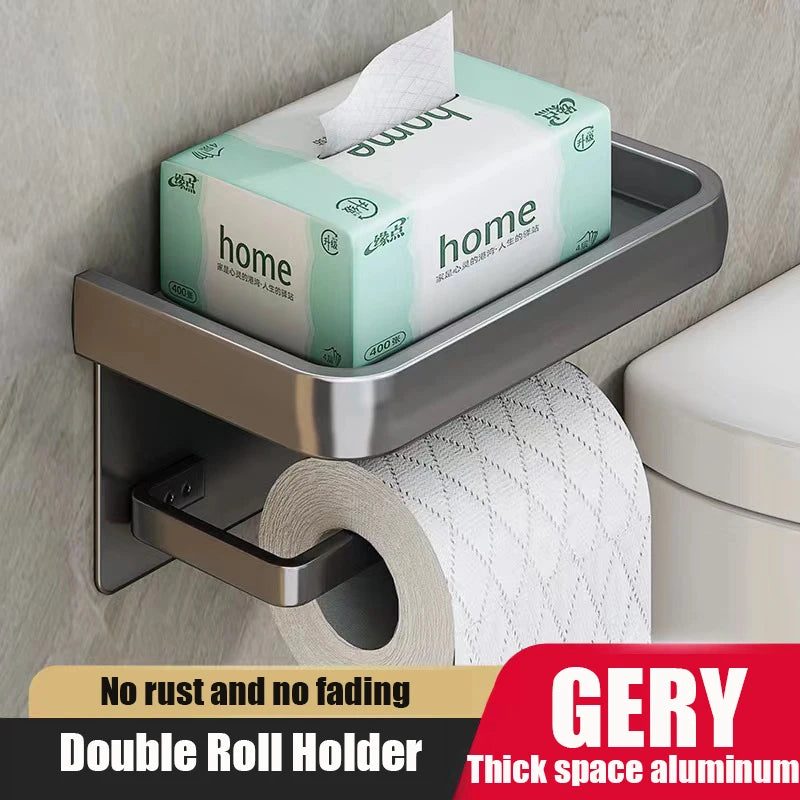 Aluminum Alloy Wall Mount Toilet Roll Paper Holder WC Storage Organizer Phone Shelf Holder Bathroom Accessories - Orien Express