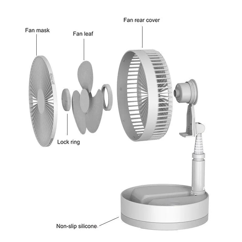 Ventilador Portátil De Mesa Recarregável USB Silencioso Dobrável Retrátil - Orien Express