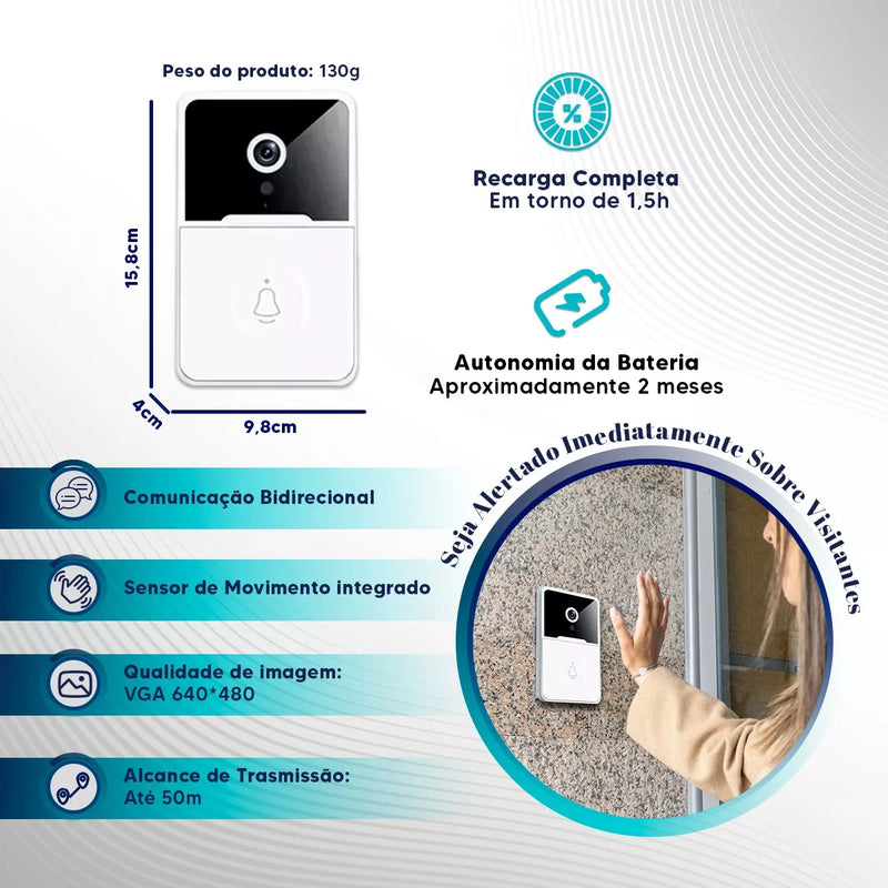 Campainha Smart de vídeo sem fio Tuya, câmera HD, detecção de movimento PIR, alarme IR, campainha de segurança, interfone WiFi para casa e apartamento - Orien Express